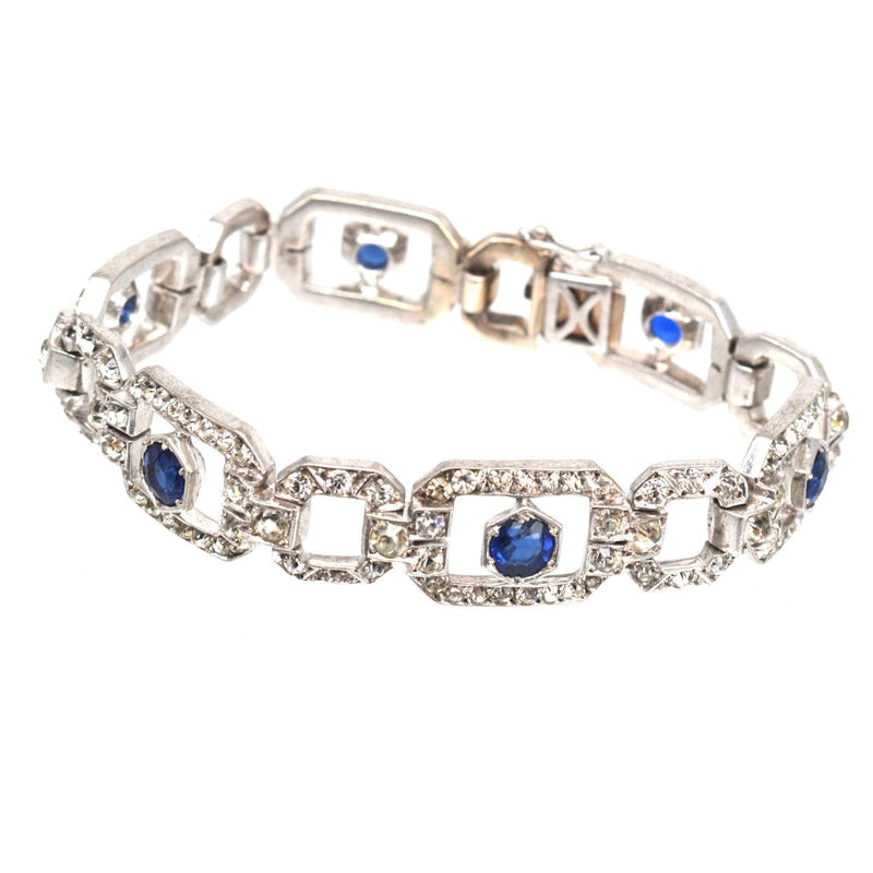 German Knoll & Pregizer Art Deco Silver Blue "Sapphire" and White Paste Bracelet