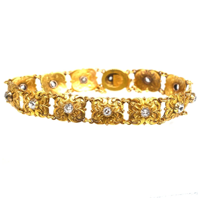 Late Nineteenth Century Art Nouveau 18ct Gold and Old Mine Cut Diamond Bracelet