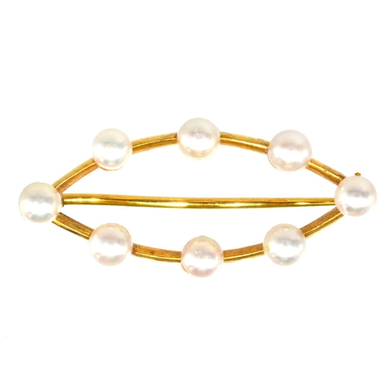 中世紀 9ct 金馬眼形胸針，配八顆養殖珍珠