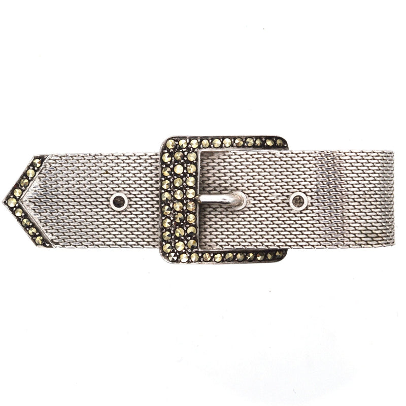 Mid Century Silver & Marcasite Buckle Brooch