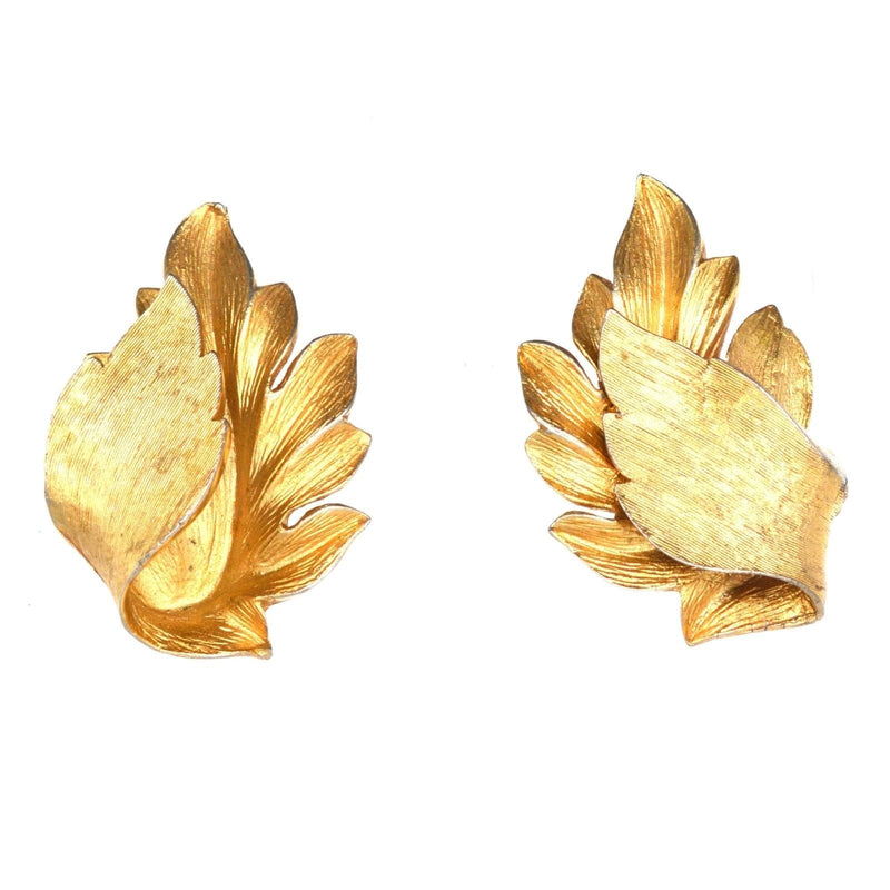 Mid Century Trifari Gilt Metal Leaf Earrings