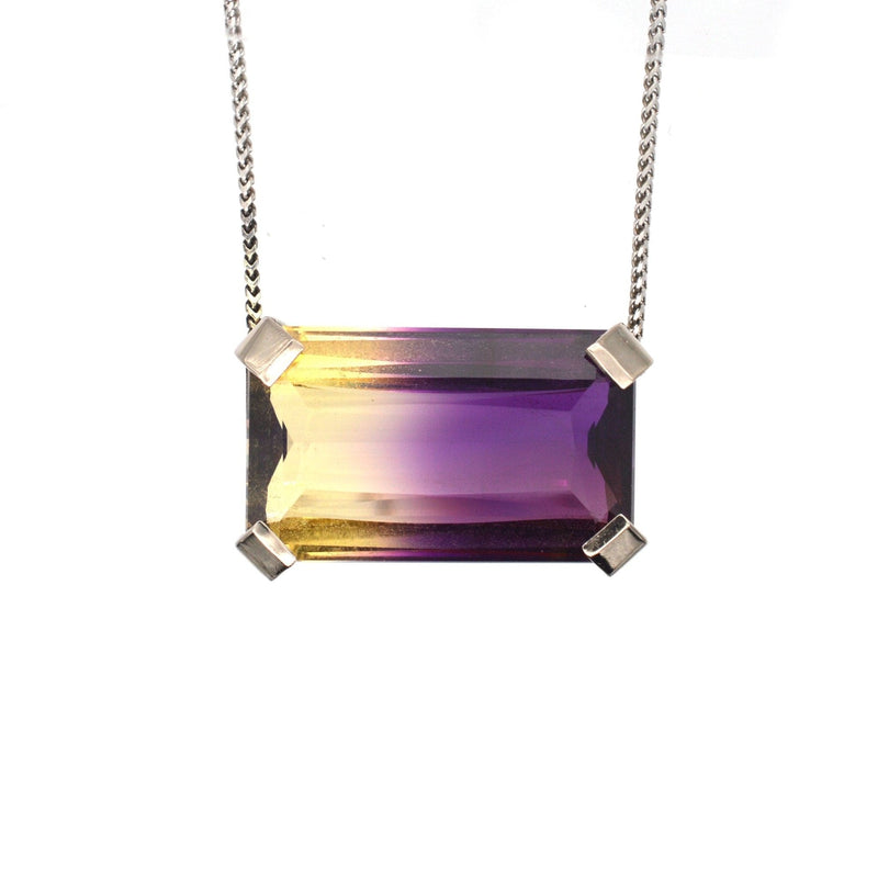 Modern 9ct White Gold, 28 carat Bi-Colour Amethyst-Citrine (Ametrine) Necklace