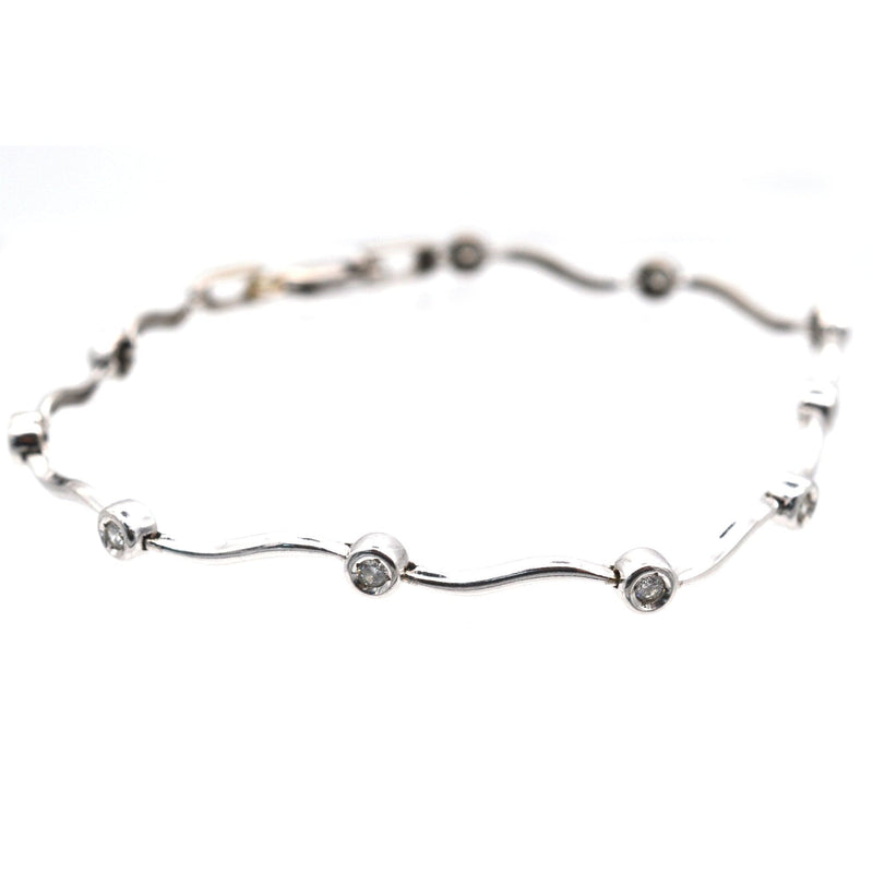 Modern 9ct White Gold, Wavy Diamond Bracelet