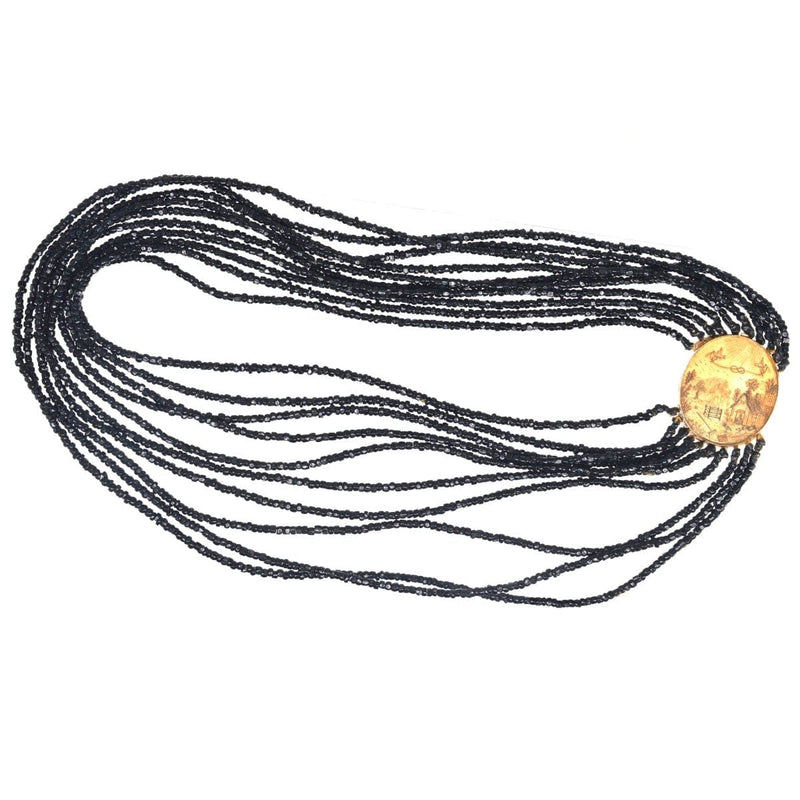 Rare Georgian 9ct Gold Clasp with Farm Agricultural Scene and Vauxhall Glass Multi-Strand Necklace.