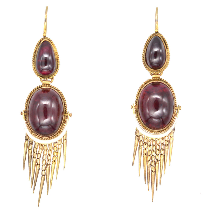 Victorian 15ct Gold, Cabochon Garnet Fringed Drop Earrings