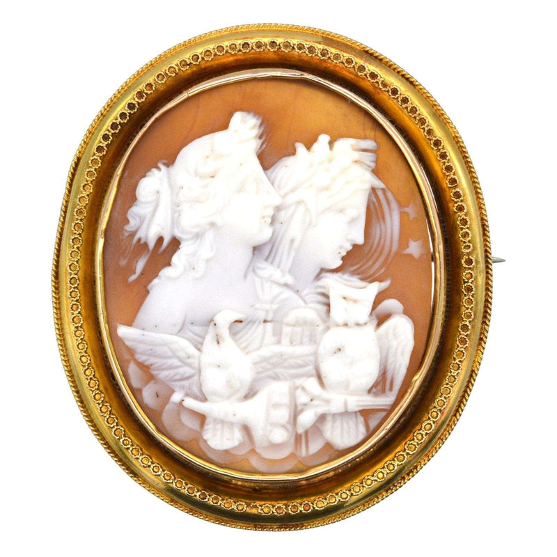 Victorian 15ct Gold Day and Night Cassis Tuberosa Helmet Shell Cameo Brooch