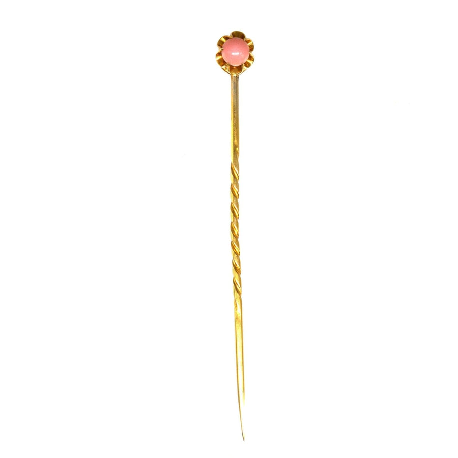 Victorian 18ct gold tie pin with round conch pearl, rare antique jewelry from 1860s-1880s.
