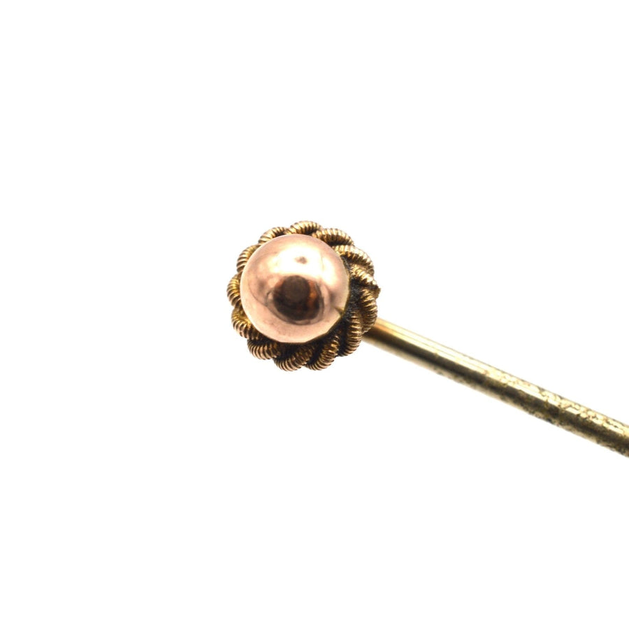 Victorian 9ct gold simple knot and ball tie pin, elegant design perfect for colorful silk ties, features a classic stopper.