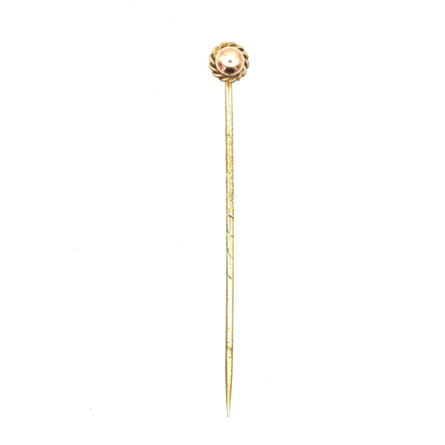 Victorian 9ct gold tie pin featuring a simple knot and ball design, perfect for adding elegance to silk ties.