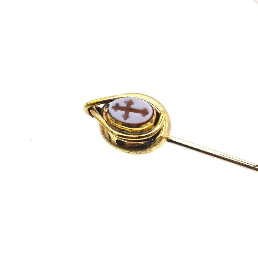 Victorian 9ct Gold Tie Pin with Carnelian Intaglio of a Cross