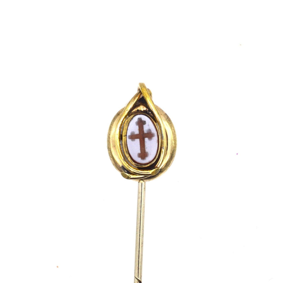 Victorian 9ct Gold Tie Pin with Carnelian Intaglio of a Cross