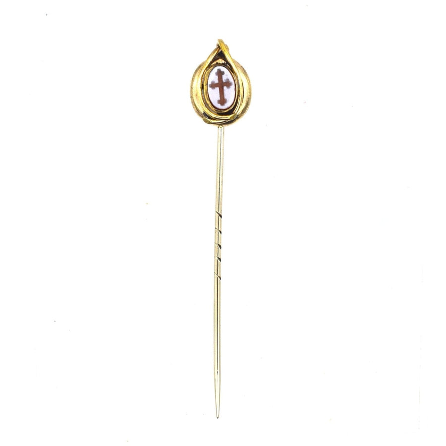Victorian 9ct Gold Tie Pin with Carnelian Intaglio of a Cross