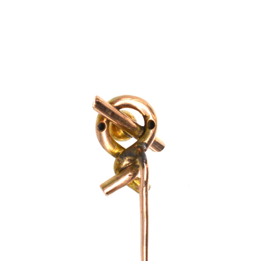 Victorian 9ct gold twist knot tie pin, featuring a beautiful detailed knot design, perfect for adding elegance.