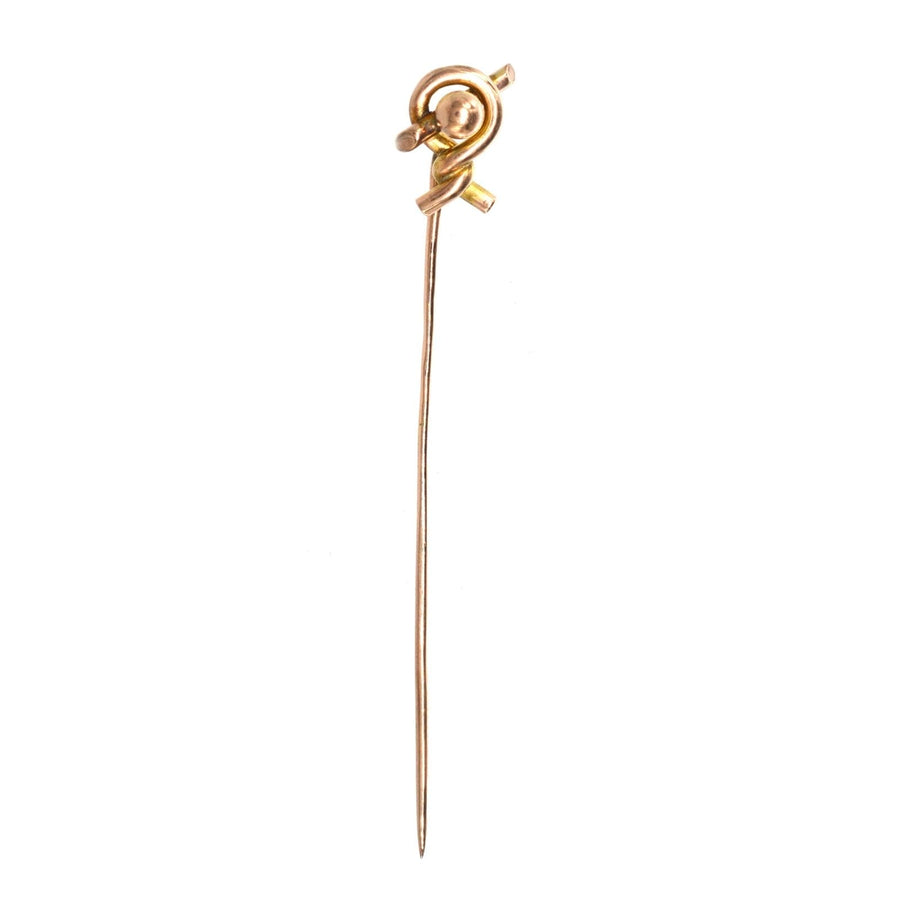 Victorian 9ct Gold Twist Knot Tie Pin, an elegant accessory symbolizing love and style, complete with a stopper.