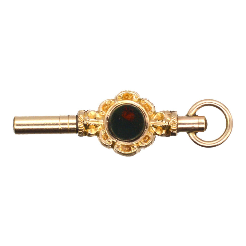 Victorian Gold Cased Watch Key with Bloodstone and Cornelian