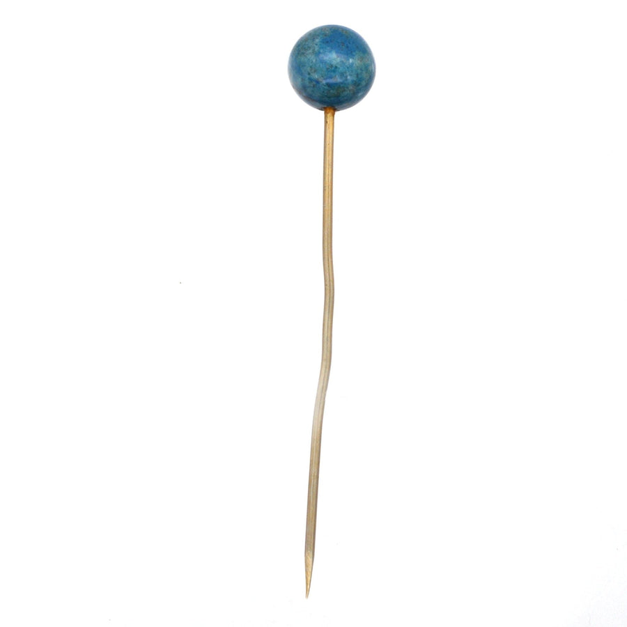 Victorian gold tie pin featuring a sphere of Lapis Lazuli, originally a hat pin from 1860-1880.