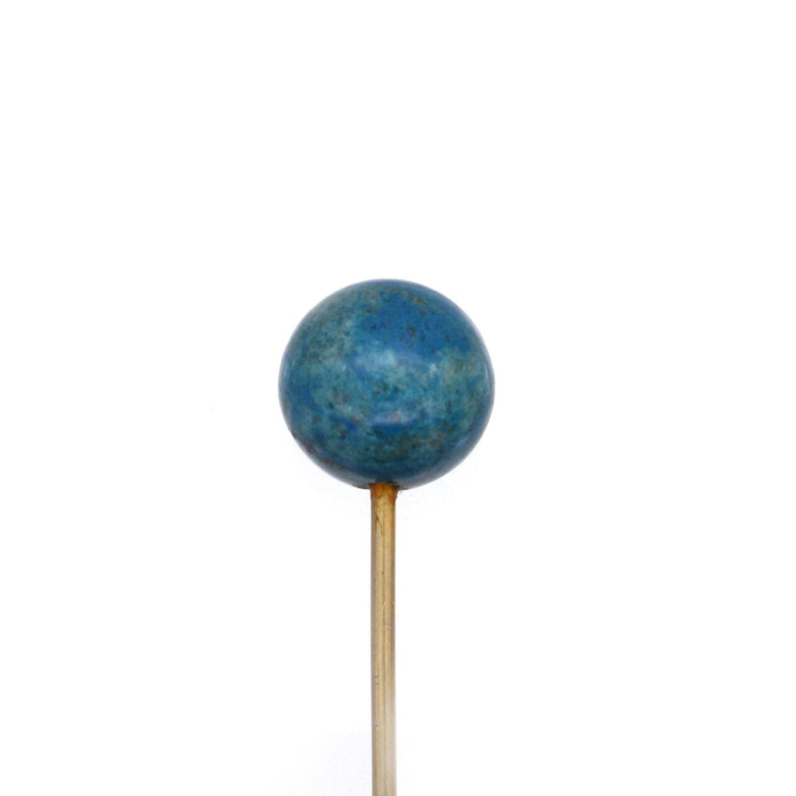 Victorian gold tie pin featuring a sphere of Lapis Lazuli, dating circa 1860-1880, perfect for a sophisticated look.