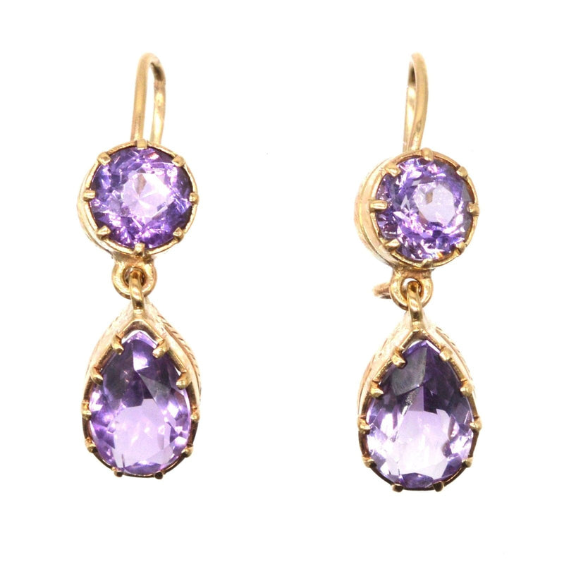 Vintage 9ct Gold, Amethyst Drop Earrings