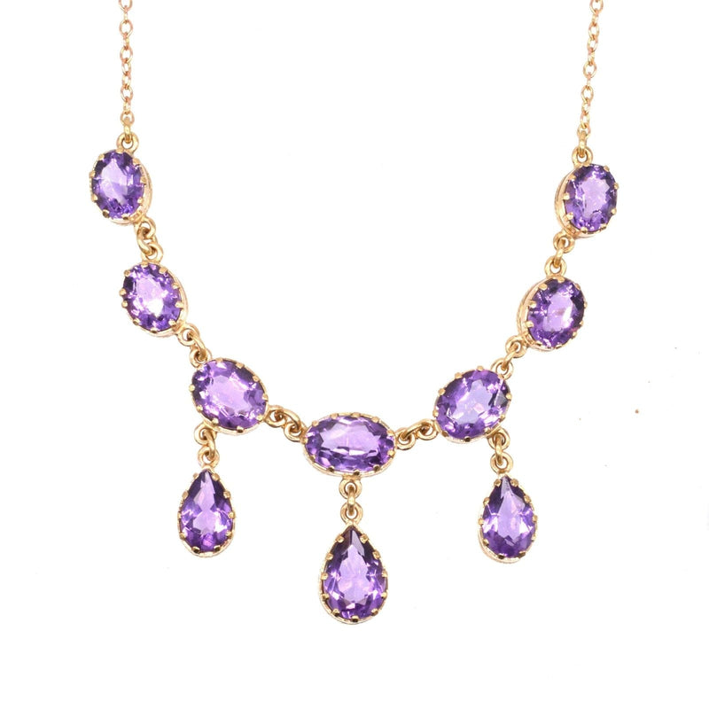 Vintage 9ct Gold Amethyst Drop Necklace
