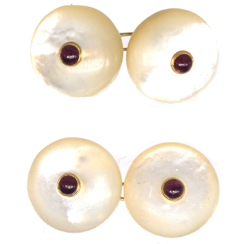 Vintage Trianon 14ct Gold, Mother of Pearl and Ruby Cufflinks